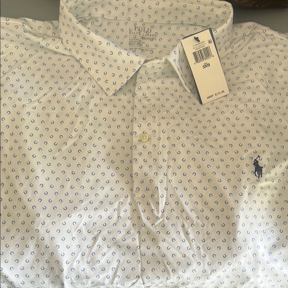 Polo by Ralph Lauren White and Blue Casual Button Down Shirt